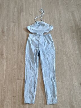 Windsor Light Gray Halter High-Waist Jumpsuit